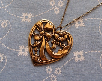 Heart Floral Bow Pendant Necklace