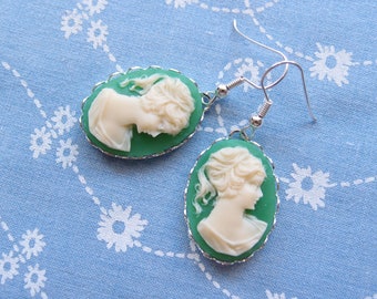 Oval Vintage Cameo Drop Earrings