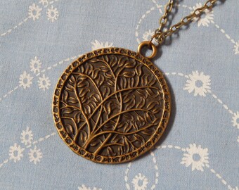 Antique Plated Tree of Life Medallion Pendant Necklace