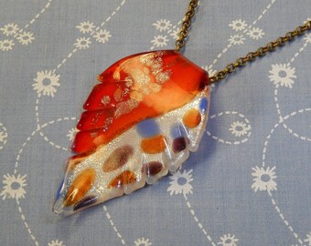 Antique Brass Large Glass Multi Coloured Leaf Pendant Necklace