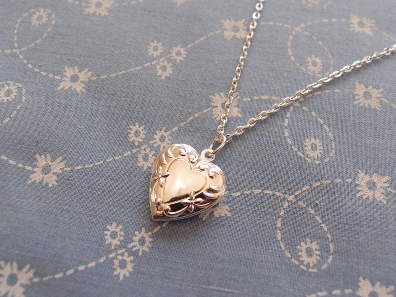 Small Silver Plated Heart Locket Pendant Necklace image 1