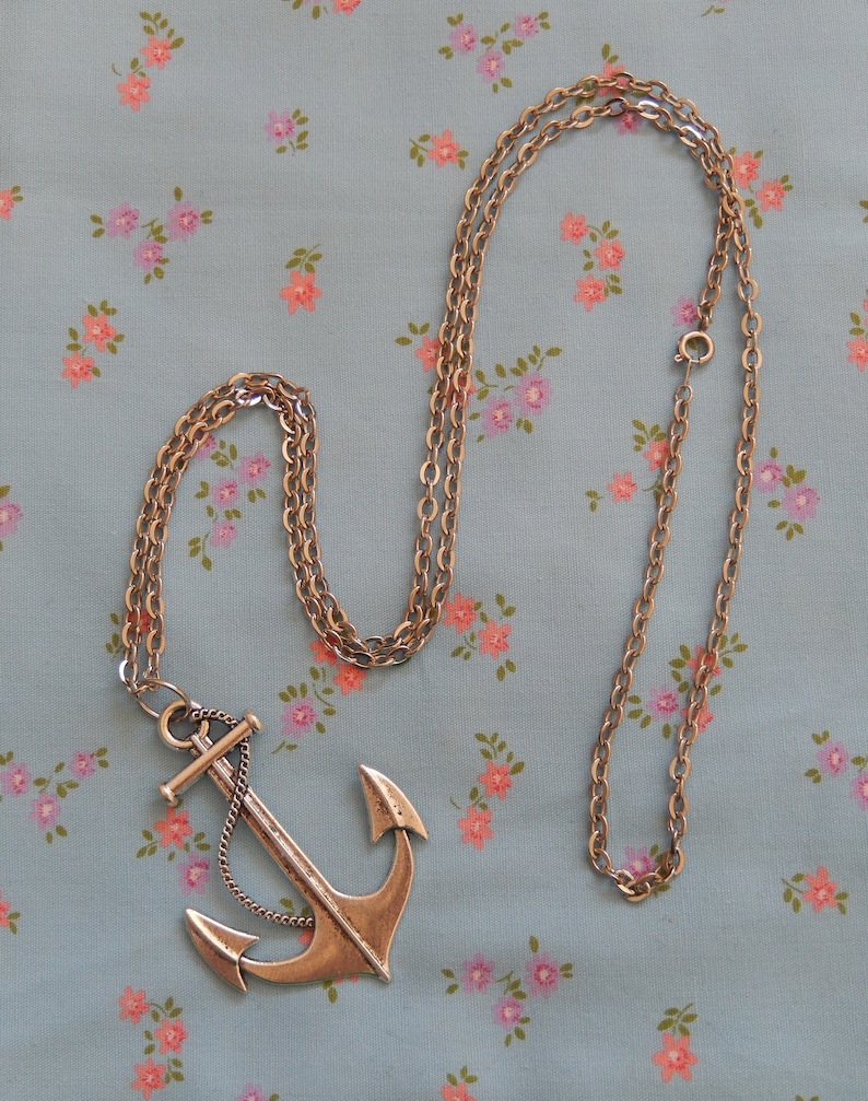 Antique Silver Plated Anchor Nautical Pendant Necklace