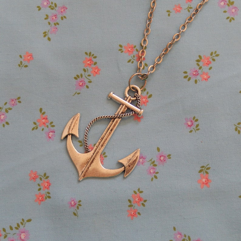 Antique Silver Plated Anchor Nautical Pendant Necklace