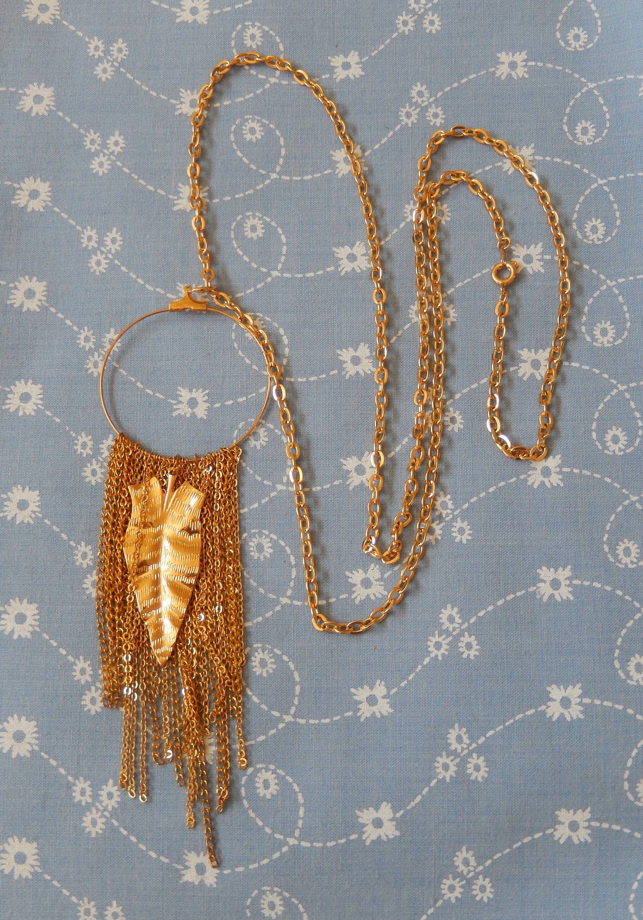 Gold Plated Leaf and Chain Cascade Pendant Necklace - Etsy