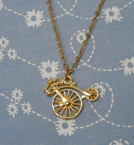 Small Penny Farthing Bicycle Gold Plated Pendant Necklace Etsy