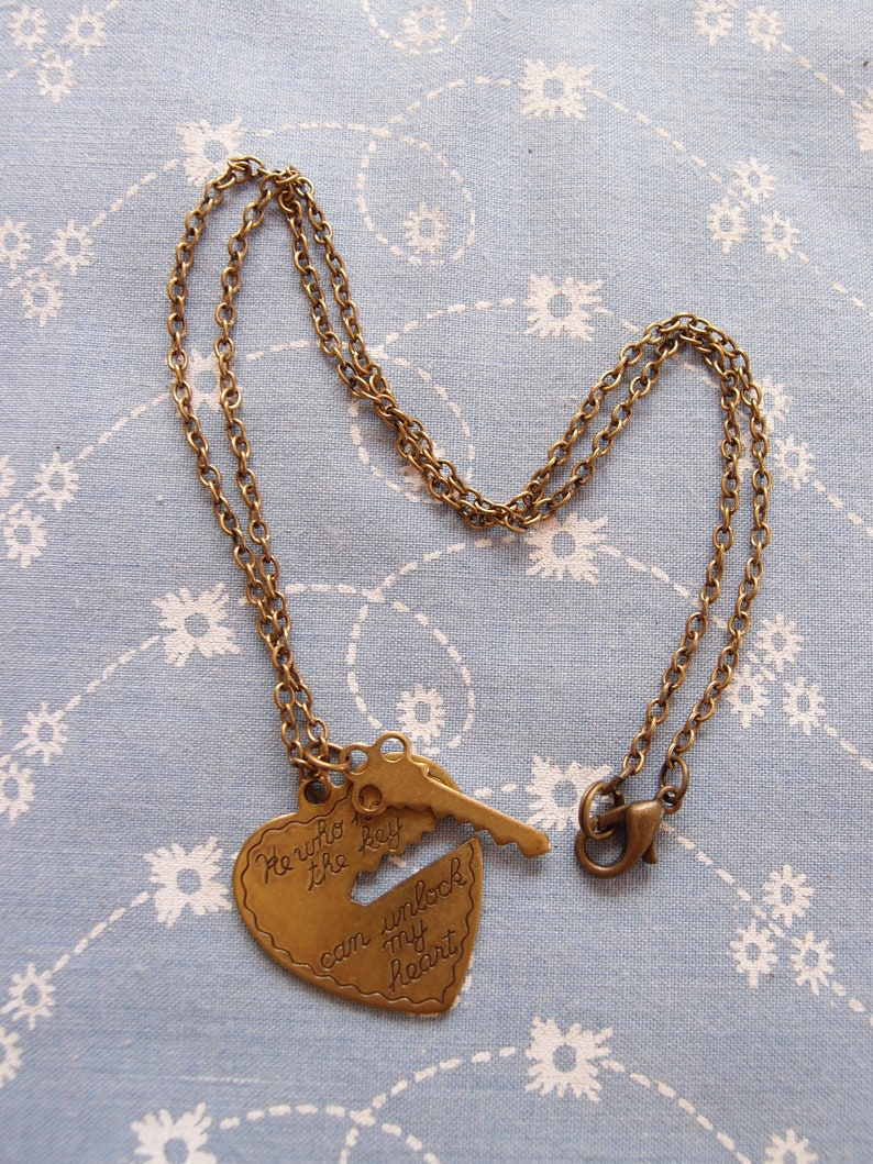 Antique Brass Unlock My Heart and Key Pendant Necklace image 5