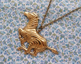 Antique Plated Large Running Zebra Pendant Necklace