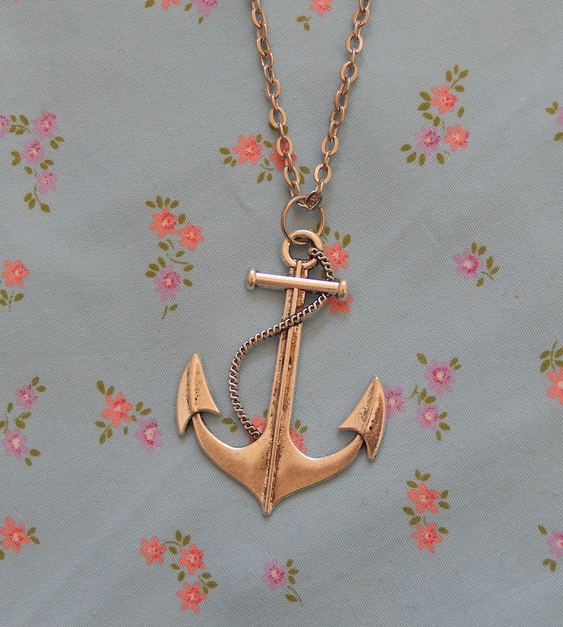 Antique Silver Plated Anchor Nautical Pendant Necklace