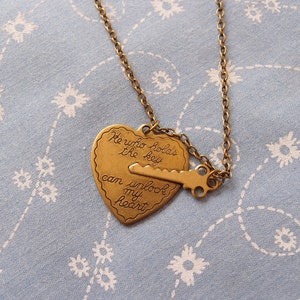 Antique Brass Unlock My Heart and Key Pendant Necklace image 3