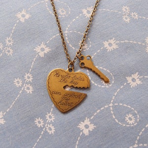 Antique Brass Unlock My Heart and Key Pendant Necklace image 2