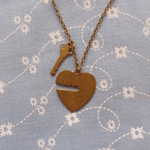 Antique Brass Unlock My Heart and Key Pendant Necklace image 4