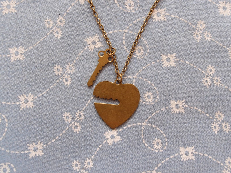 Antique Brass Unlock My Heart and Key Pendant Necklace image 4