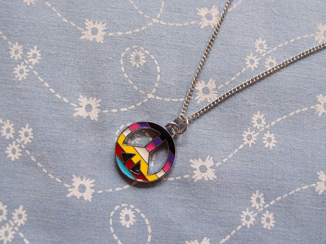 Rainbow Peace Sign Pendant Necklace Etsy