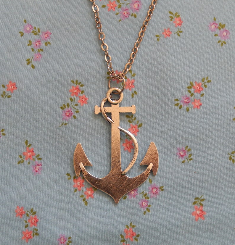 Antique Silver Plated Anchor Nautical Pendant Necklace