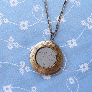 Round Antique Brass Plated Music Notes Locket Pendant Necklace image 2