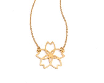 Collier Fleur d’or, Collier or, collier Lotus, collier géométrique, collier feuille Simple, Collier or fin, Yoga