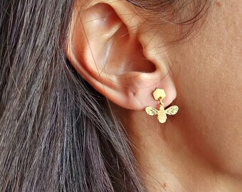 Bee Honeycomb Stud Earrings, Bee Hive Earrings, Hexagon Gold Earrings, Gold Statement Jewelry, Minimalist Geometric Jewelry, Gift Under 15