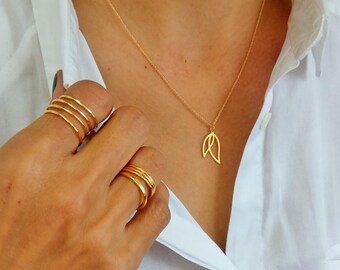 Collar hueco de hoja, collar de oro, collar de hoja simple, joyería de moda, collar de oro delicado, collar natural