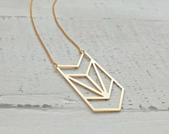 Long Chevron Necklace, Geometric Gold Necklace, Simple Necklace, Silver Necklace, Geometric Necklace, Urban Jewelry, Statement Necklace