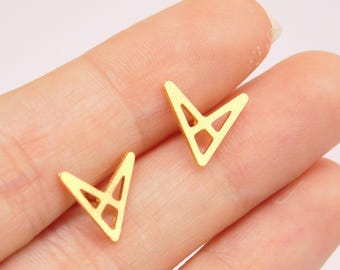 Chevron Gold Earrings, Triangle Stud Earrings, Geometric Gold Jewelry, Gold Statement Jewelry, Minimalistic Post Earrings, Gift Under 25