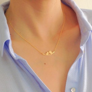 Birds on a Branch Necklace, Gold Lovebirds Necklace, Statement Jewelry, Cool Necklace, Friendship Necklace, Gift Under 25