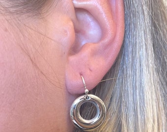 Silver Oval Earrings, Dangle Hollow Earring