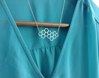 Geometric Honeycomb Necklace, Hexagon Gold Necklace, Statement Jewelry, Geometric Jewelry, Cool Necklace, Friendship Necklace, Gift Under 25