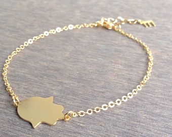 Gold Hamsa Bracelet, Hand Charm Bracelet, Gold Protection Bracelet, Simple Jewish Bracelet, Evil Eye Bracelet