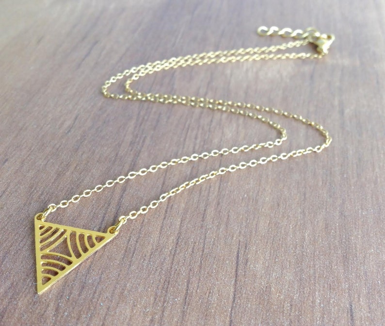 Geometric Triangle Necklace, Geometric Gold Necklace, Gold Dainty Jewelry, Cool Minimalistic Necklace, Gift Under 25, Simple Silver Necklace image 2