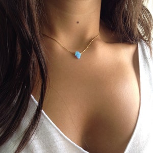 Handopalhalsband, Opal- och guldfyllt halsband, Blått Hamsaopal i silver, Brudtärnegåva, Brudhalsband, Elegant halsband