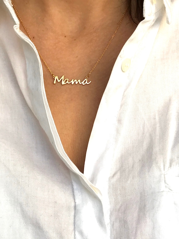Gold Mama Necklace, Mom Charm, Delicate Word Jewelry, Mother's Day
