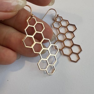 Honeycomb  Earrings, Dangle Gold Plated Geometric Earrings, Hexagons Earrings, Geometric Jewelry,  Bridesmaid Gift, Wedding  Earrings
