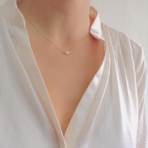 Halsband med enkel pärla, Päron- och guldhalsband, Guldpärlhalsband, Brudtärnepresent, Brudhalsband, Bröllopshalsband, Elegant halsband