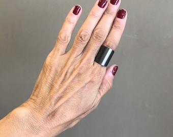 Gunmetal Black Tube Ring, Statement Black ring, , Silver oxide Ring, Tube Ring, Unisex Ring, Adjustable ring, Band ring