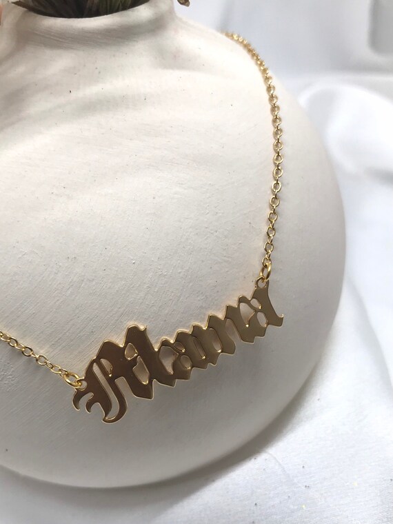 Gold Mama Necklace Old English Mom Charm Necklace Gothic Initial