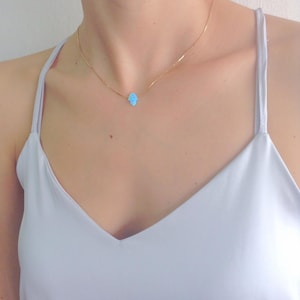 Gold Filled Opal Hamsa Necklace, Opal Gold Necklace, Blue Opal Necklace, Bridesmaid gift, Hand Kabala Necklace, Wedding Dainty Necklace