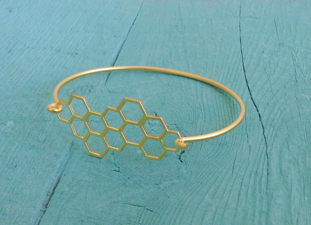 Beehive Bracelet, Minimal Gold Bracelet, Bracelet, Hexagon