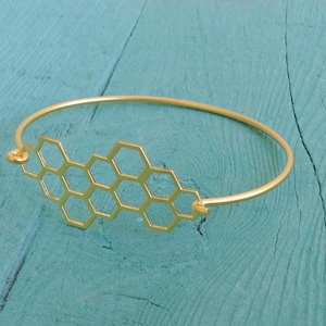 Bijenkorfarmband, minimale gouden armband, honingraatarmband, zeshoekige armband, geometrische armband, natuursieraden, cadeau onder de 20