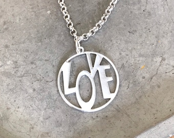 Gold LOVE Necklace, Silver , Rose Gold Love Necklace, Mom Charm, Statement Word Jewelry, Valentine Day Gift, Love Gift, Mom Jewelry