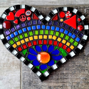 Mosaic Rainbow Heart Wall Decor, Custom Stained Glass, Whimsical Charms