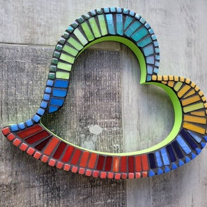 Rainbow Stained Glass Mosaic Heart, Funky Wall Decor