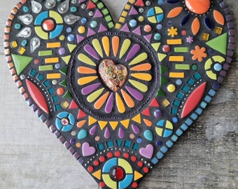 CUSTOM MOSAIC HEART -Southwest colors,  bohemian decor, unique gift, wedding gift, wall decor, Ooak