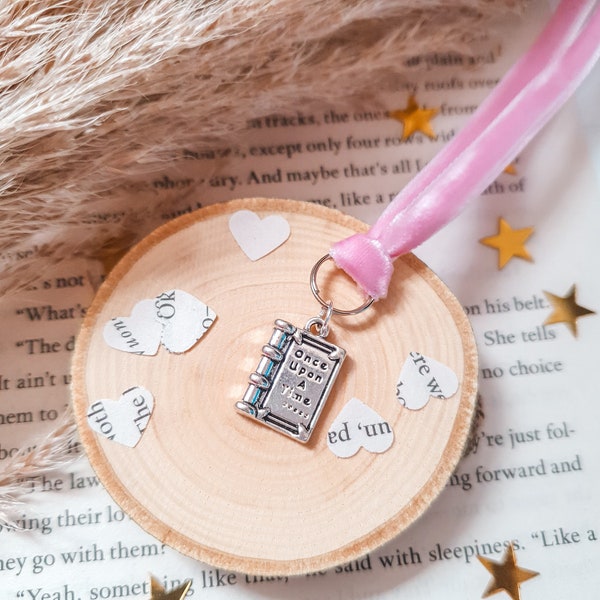 Once Upon A Time Book Charm Bookmark | Charm and Ribbon Bookmark | Small Bookmark | Velvet Ribbon | Book Charm