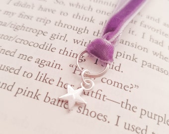 Silver Star Charm Bookmark | Charm and Ribbon Bookmark | Small Bookmark | Velvet Ribbon | Book Charm