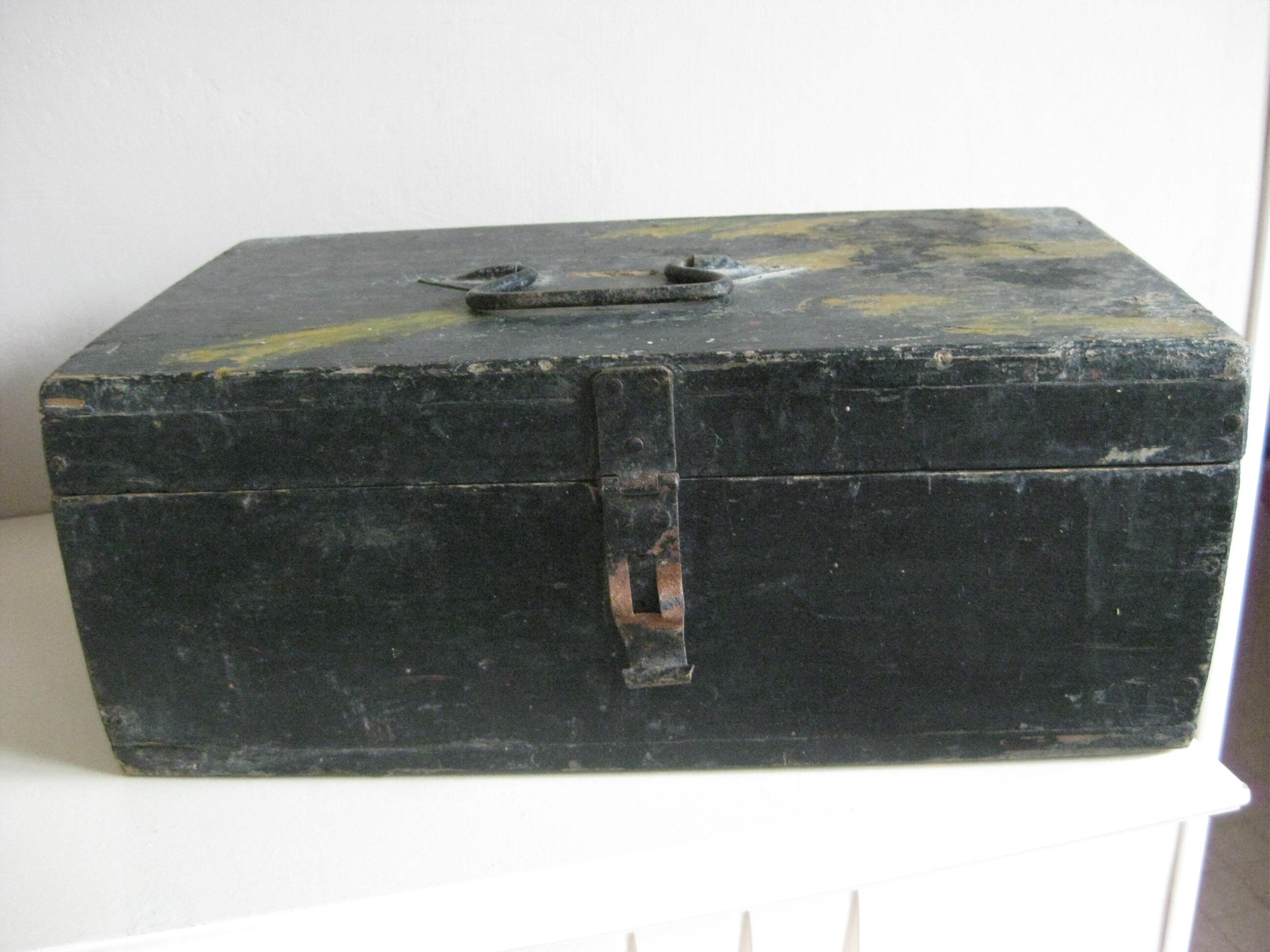 Français Boîte en Bois Noir Vintage.