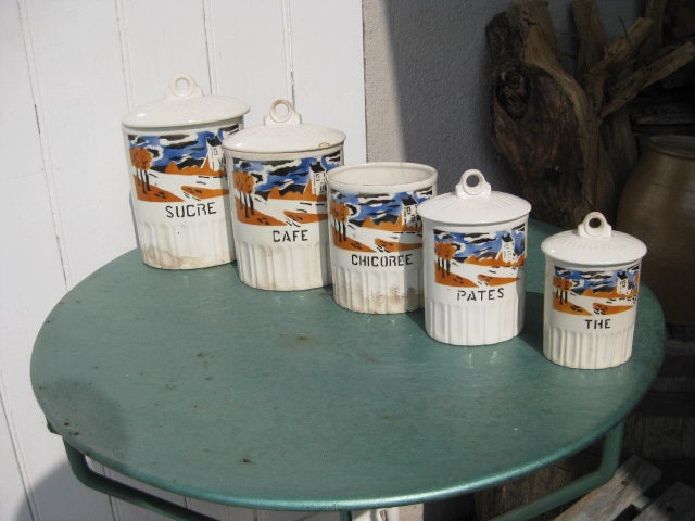 Vintage Français Lot de 5 Pots en Faïence Stock.