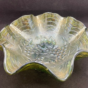 Green Imperial Grape Carnival Glass Dish