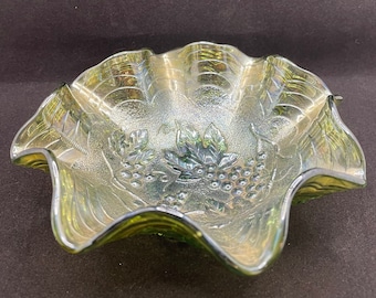 Green Imperial Grape Carnival Glass Dish