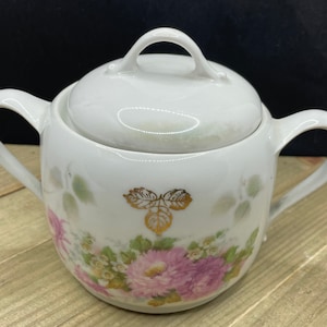 Hand-painted Floral & Gilded Lidded Sugar Bowl-Germany