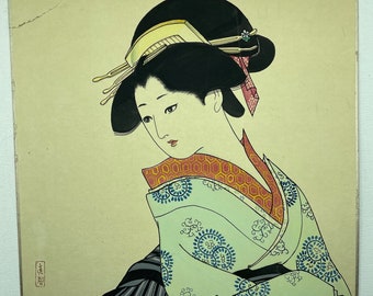 日本の舞妓さんアートプリント - 芸者の肖像画、サイン入り油絵（8x10